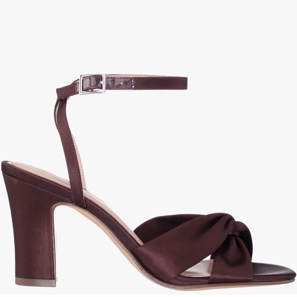 Never Worn Chocolate Satin Heels; size 5.5 - Picture 4 of 5